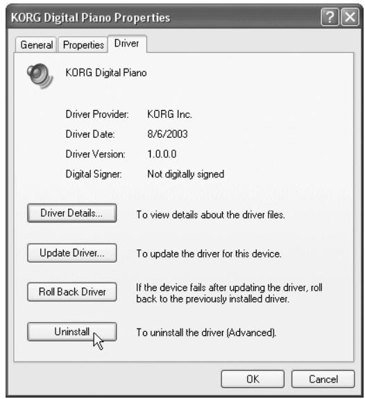 KORG NC300 - ■ Uninstalling the Korg USB MIDI Driver for Windows XP - 2