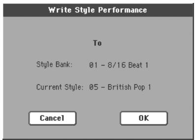 KORG PA2XPRO - Boîte de dialogue write style performance - 1