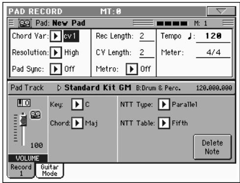 KORG PA2XPRO - La page principale du mode pad record 1 - 1