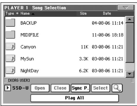 KORG PA2XPRO - Appuyez sur la case player 1 pour afficher la fenêtre song select. - 3