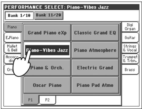 KORG PA2XPRO - Appuyez sur la case performance affichée à l'écran pour ouvrir la fenêtre de sélection des performances (performance select) - 3