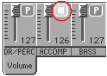 KORG PA2XPRO - Pendant la reproduction du style, survolez un point quelconque du champ de la piste ACCOMP pour sélectionner la piste (la valeur du volume est allumée) et ensuite survolez-la de nouveau pour la régler en mute. - 3