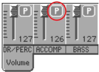 KORG PA2XPRO - Pendant la reproduction du style, survolez un point quelconque du champ de la piste ACCOMP pour sélectionner la piste (la valeur du volume est allumée) et ensuite survolez-la de nouveau pour la régler en mute. - 7