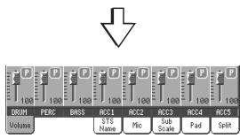 KORG PA2XPRO - Pendant la reproduction du style, survolez un point quelconque du champ de la piste ACCOMP pour sélectionner la piste (la valeur du volume est allumée) et ensuite survolez-la de nouveau pour la régler en mute. - 5
