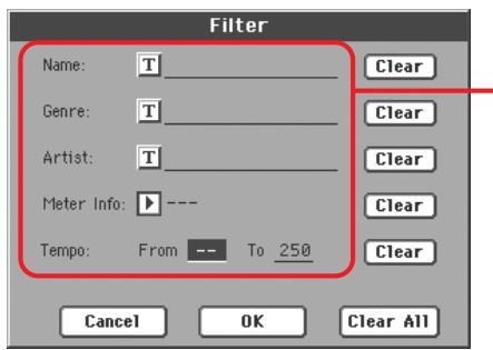 KORG PA2XPRO - Appuyez sur le bouton filter à l'écran pour afficher la fenêtre de dialogue filter. - 3