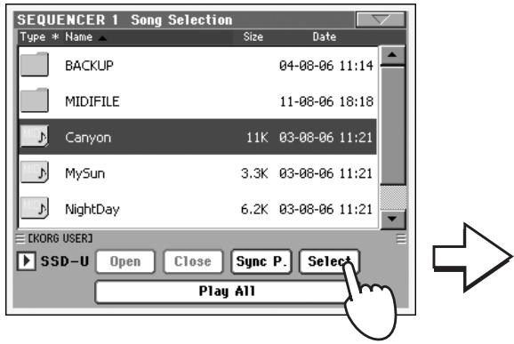 KORG PA2XPRO - Lorsque le morceau est sélectionné, appuyez sur le bouton select pour confirmer la sélection et fermer la fenêtre song select. - 1