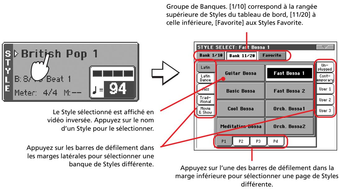 KORG PA2XPRO - Appuyez sur la case style affichée à l'écran. la fenêtre de selection style select est affichée. - 1