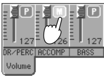 KORG PA2XPRO - Pendant la reproduction du style, survolez un point quelconque du champ de la piste ACCOMP pour sélectionner la piste (la valeur du volume est allumée) et ensuite survolez-la de nouveau pour la régler en mute. - 6