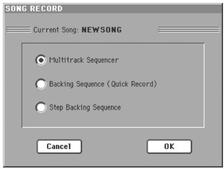 KORG PA2XPRO - Appuyez sur le bouton RECORD pour afficher la boîte de dialogue song RECORD mode select. - 1