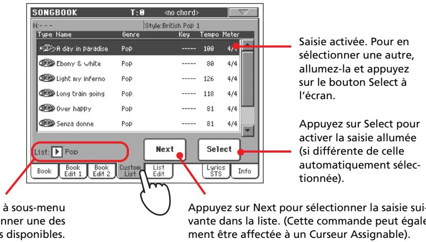 KORG PA2XPRO - Sélectionner et utiliser une liste personnelle (custom list) - 1