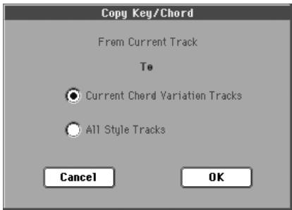 KORG PA2XPRO - Boîte de dialogue copy key/chord - 1