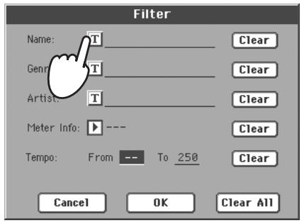 KORG PA2XPRO - Appuyez sur le bouton t (text edit) affiché à côté du critère de recherche (meme plus d'un) que vous pouvez lancer. - 1