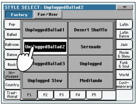 KORG PA3X - Sélectionnez un style dans la fenêtre "style select - 1
