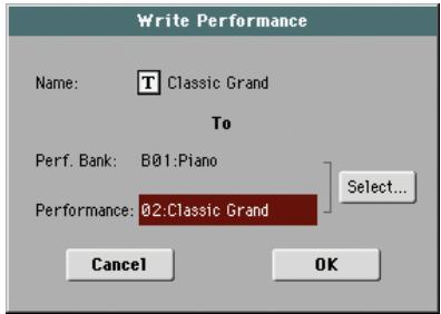KORG PA3X - Boîte de dialogue write performance - 1