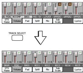 KORG PA3X - Affichez le cadre "volume" en touchant l'onglet [volume] - 2