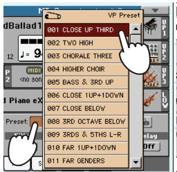 KORG PA3X - Touchez l'onglet [Mic] pour afficher le cadre "Mic" et sélectionnez un des presets du processeur vocal. - 2
