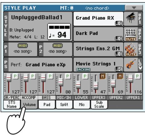 KORG PA3X - Affichez le cadre "volume" en touchant l'onglet [volume] - 1