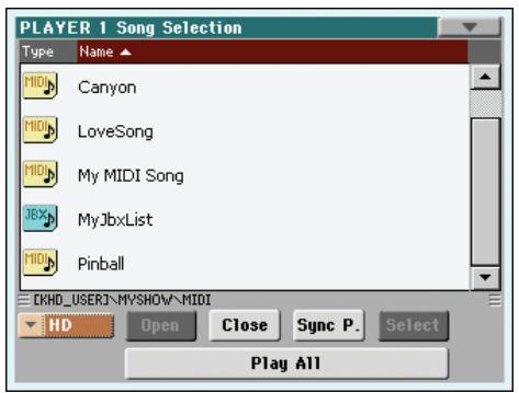 KORG PA3X - Appuyez sur la case player 1 pour afficher la fenêtre song select. - 3