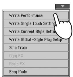 KORG PA3X - Appuyez sur l'icône du menu de la page pour ouvrir le menu de la page. - 2