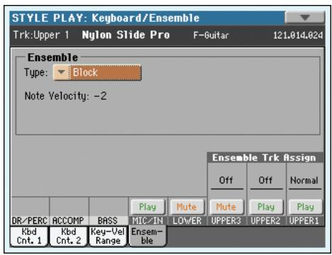KORG PA3X - Pour sélectionner un style d'harmonisation différent, gardez enfoncé le bouton SHIFT et appuyez sur le bouton ensemble pour afficher la page "ensemble - 2