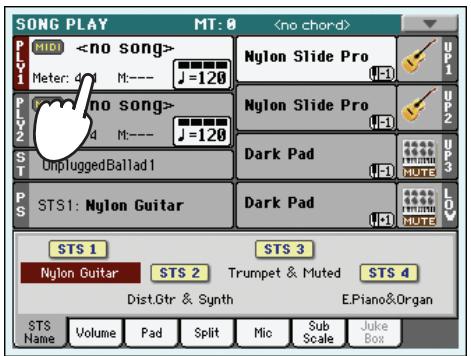 KORG PA3X - Appuyez sur la case player 1 pour afficher la fenêtre song select. - 1