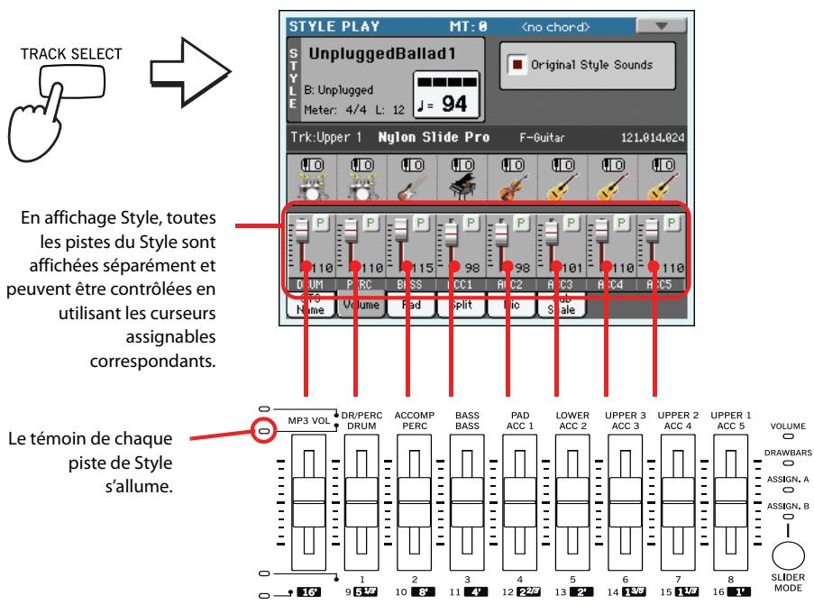 KORG PA3X - Pour régler chaque piste de style séparément, appuyez sur le bouton TRACK SELECT pour changer l'affichage de piste. - 1