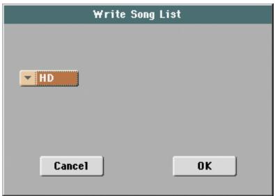 KORG PA3X - Menu de la page song select - 2