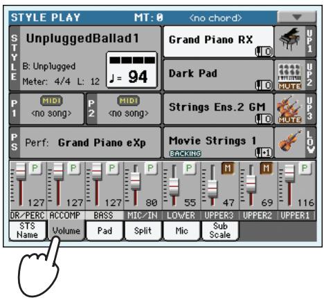 KORG PA3X - Touchez l'onglet [volume] pour afficher le cadre "volume". - 1