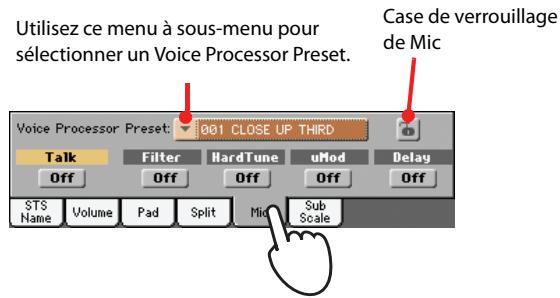 KORG PA3X - Touchez l'onglet [Mic] pour afficher le cadre "Mic" et sélectionnez un des presets du processeur vocal. - 1