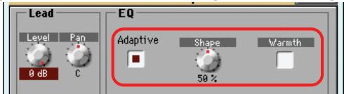 KORG PA3X - Cochez la case "adaptive" dans la section "EQ". utilisez la commande d'écran [shape] pour rendre la voix plus brillante et [warmth] pour conférer plus de chaleur au son. - 1