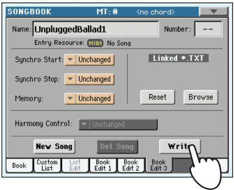 KORG PA3X - Quand vous avez fini les réglages à cette page, touchez l'onglet pour afficher la page "book edit 3" puis réglez les paramètres "synchro" et "memory". - 2