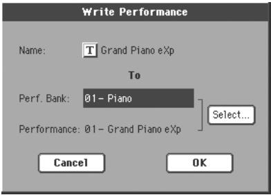 KORG PA800 - Boîte de dialogue write performance - 1