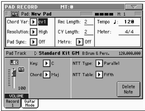 KORG PA800 - La page principale du mode pad record - 1