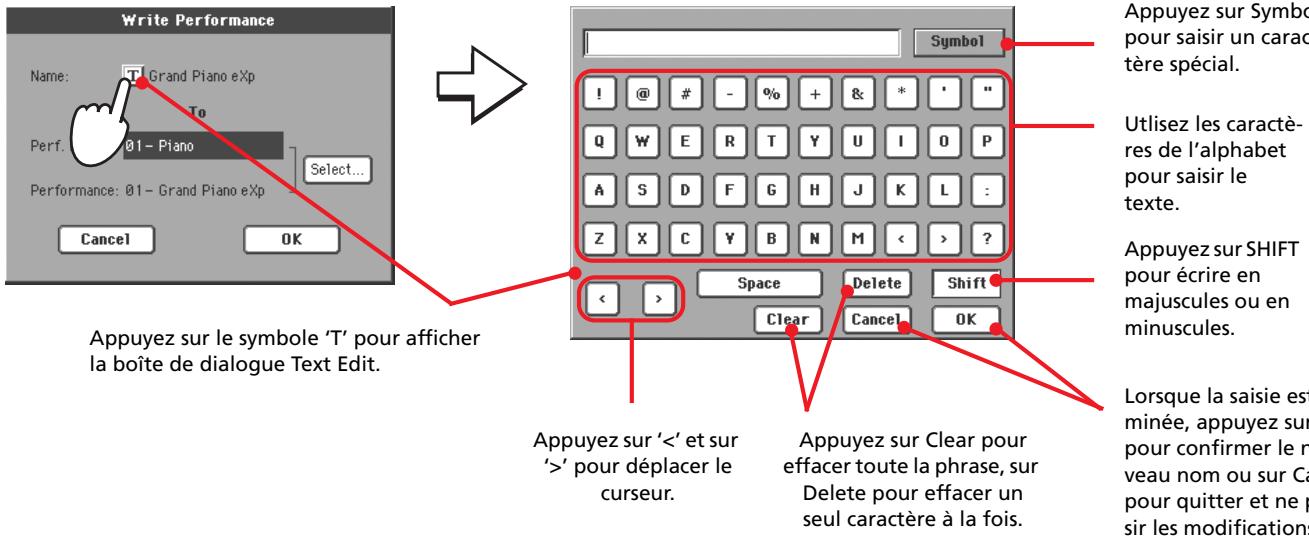 KORG PA800 - Pour affecter un nouveau nom à la performance. - 1