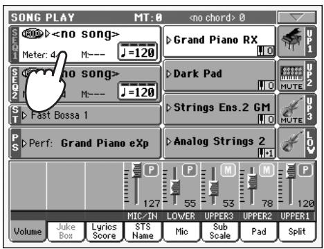 KORG PA800 - Appuyez sur la case sequencer 1 pour afficher la fenêtre song select. - 1