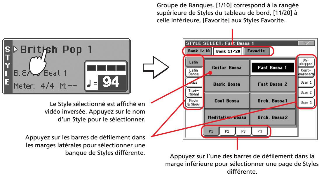 KORG PA800 - Appuyez sur la case style affichée à l'écran. la fenêtre de selection style select est affichée. - 1