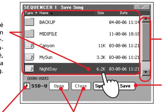 KORG PA800 - Sélectionnez un dispositif et un répertoire où sauvegarder votre morceau. - 1
