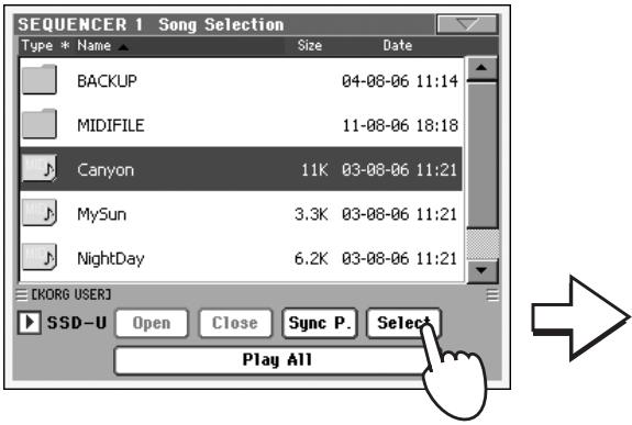 KORG PA800 - Lorsque le morceau est sélectionné, appuyez sur le bouton select pour confirmer la sélection et fermer la fenêtre song select. - 1