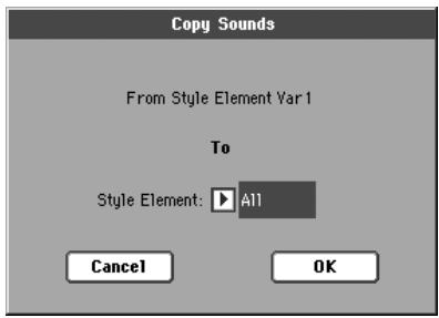 KORG PA800 - Boîte de dialogue copy sounds - 1