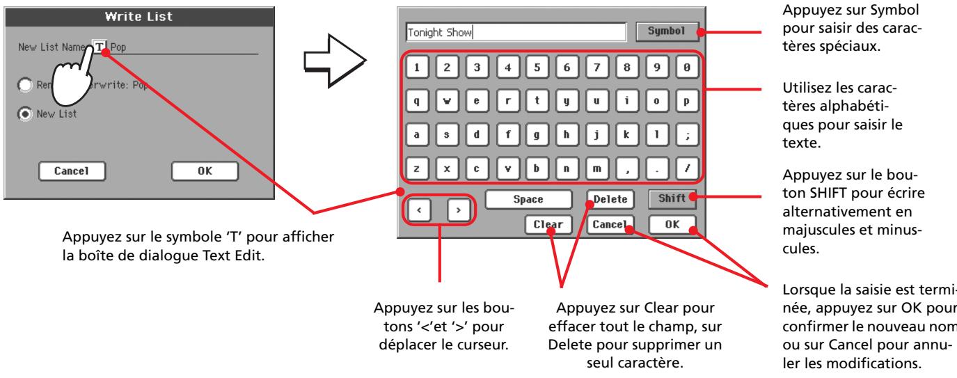 KORG PA800 - Lorsque vous avez terminé d'ajouter des saisies dans la list personnelle, appuyez sur l'onglet list edit pour afficher la page list edit et utiliser les diverses commandes d'édition de la liste. - 2