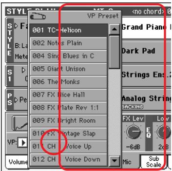 KORG PA800 - Menu à sous-menus - 1