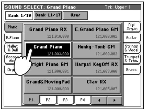 KORG PA800 - Sélectionnez un son dans la fenêtre de sélection du son (sound select). - 1