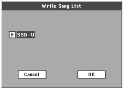 KORG PA800 - Menu de la page song select - 2
