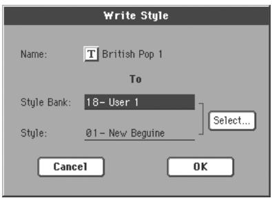 KORG PA800 - Boîte de dialogue write style - 1