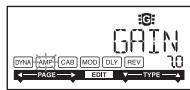KORG PANDORA MINI - AMPSetting the gain [GAIN] (distortion amount) and mid-range frequency [MIDFREQ] for the selected amp model - 3