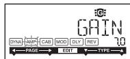 KORG PANDORA MINI - [AMP]Pegelanhebung [GAIN] (d.h. Verzerrungsintensität) und Mittenfrequenz [MIDFREQ] des gewährten Verständerkormodells - 3