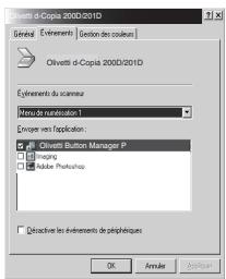 OLIVETTI D-COPIA 200D E D-COPIA 201D - Dans la boîte de dialogue "Propriétés", activez l'onglet "Événements". - 1