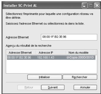 OLIVETTI D-COPIA 200D E D-COPIA 201D - La ou les imprimantes connectées au réseau sont détectées. Cliquez sur l'imprimante à configurer (l'appareil), puis sur "Suvant". - 1