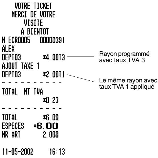 OLIVETTI ECR 3550 T - Remplacement d'un taux de taxe prédéfini pour un rayon par le taux de Taxe 1 que vous avez configuré - 1