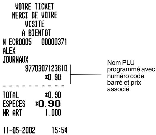 OLIVETTI ECR 3550 T - Enregistrement d'une transaction de ventes en tapant manuellement les chiffres du code barré qui se trouve sur l'étiquette du produit - 1